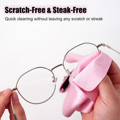 Cloth cleaning sunglasses with pink microfiber cloth