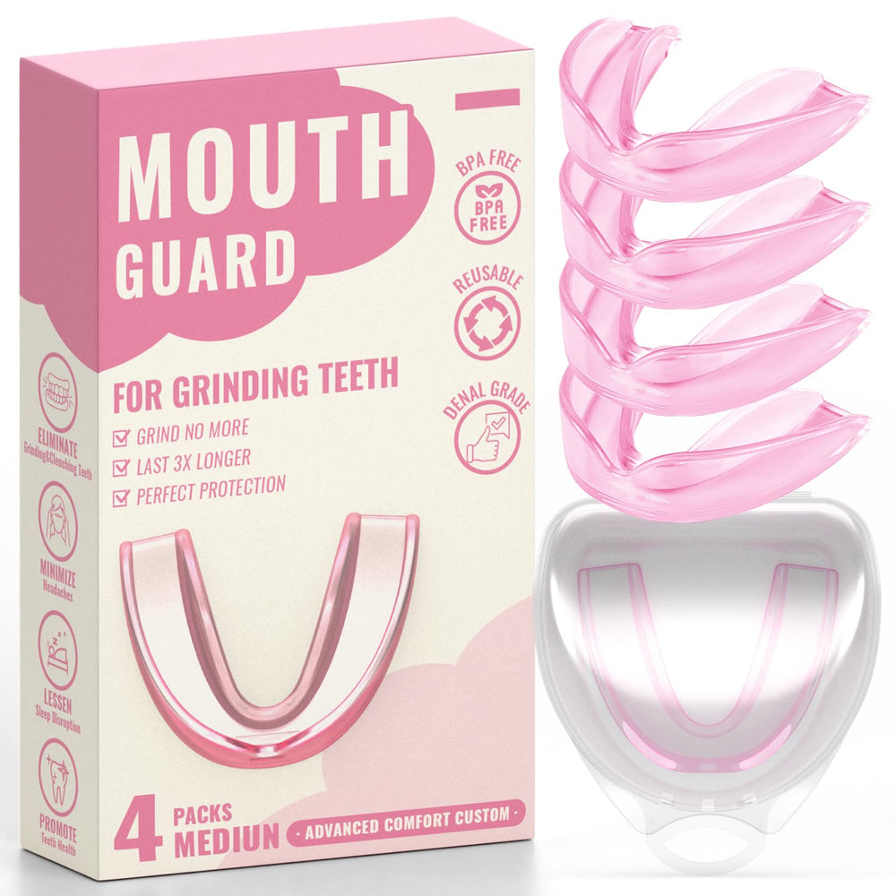 Pink 4-pack mouth guards for women and teens in medium size