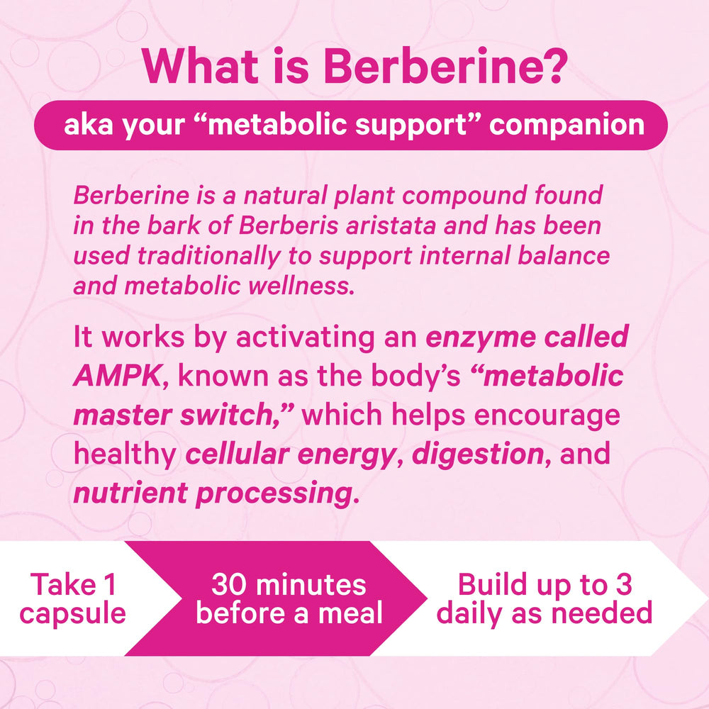 Pink Stork Berberine from barberry root supporting gut health.