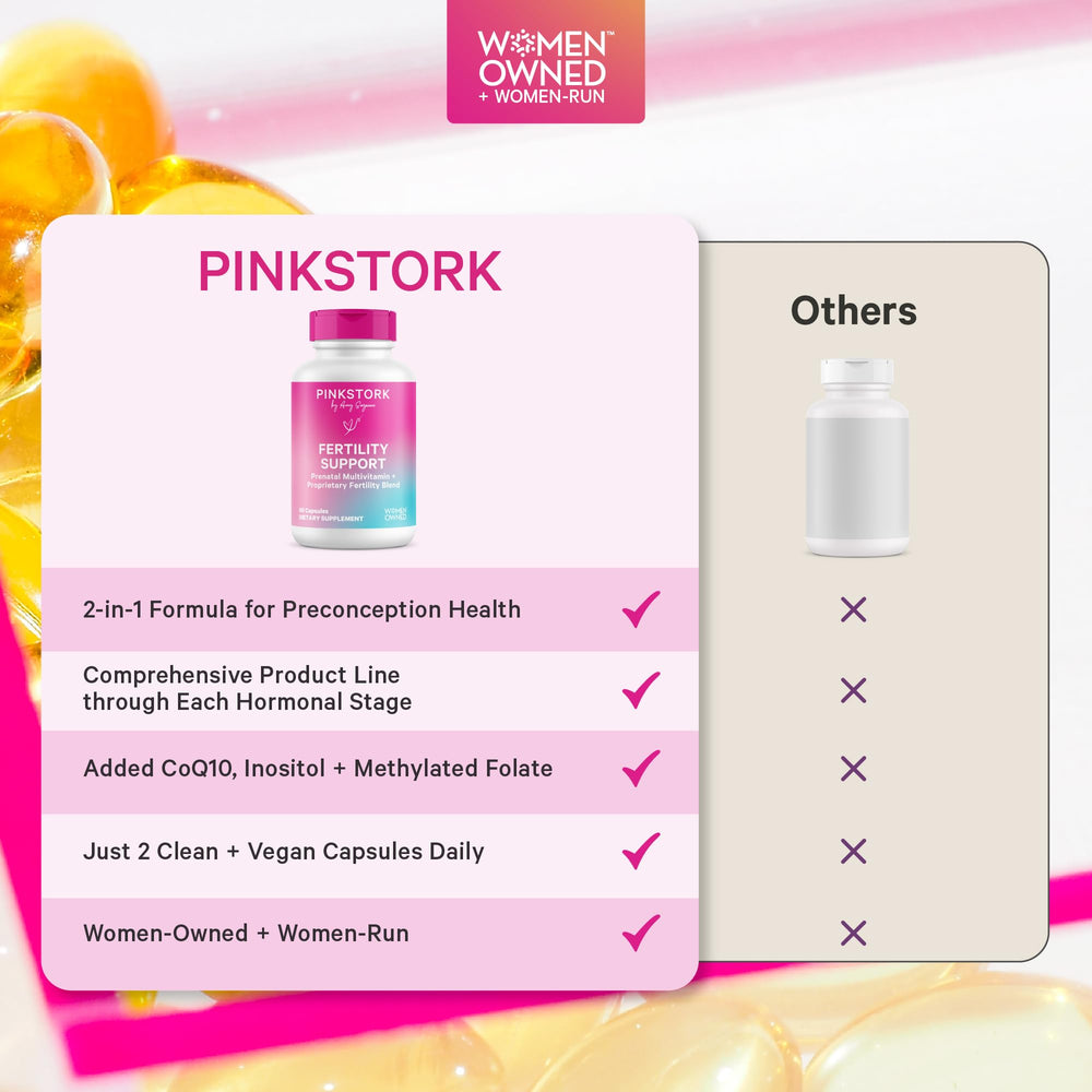 Pink Stork capsule close-up showing texture and size for easy swallowing