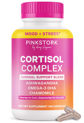 Hero image of Pink Stork Cortisol Complex bottle, 60-count.