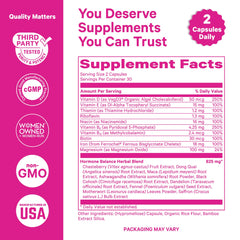 Herbal blend imagery on Pink Stork Hormone Balance packaging