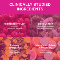 Close-up of Pink Stork Hormone Balance Gummies label