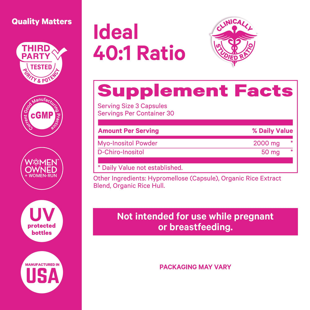 Ingredients panel of Pink Stork Inositol for Women