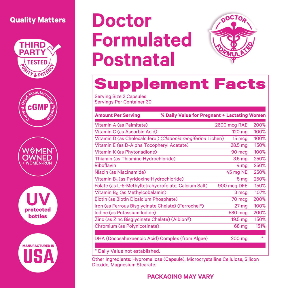 Iron, Folate, and B12 ingredients in Pink Stork Postnatal Vitamins