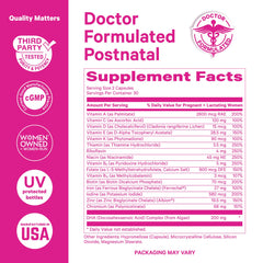 Iron, Folate, and B12 ingredients in Pink Stork Postnatal Vitamins