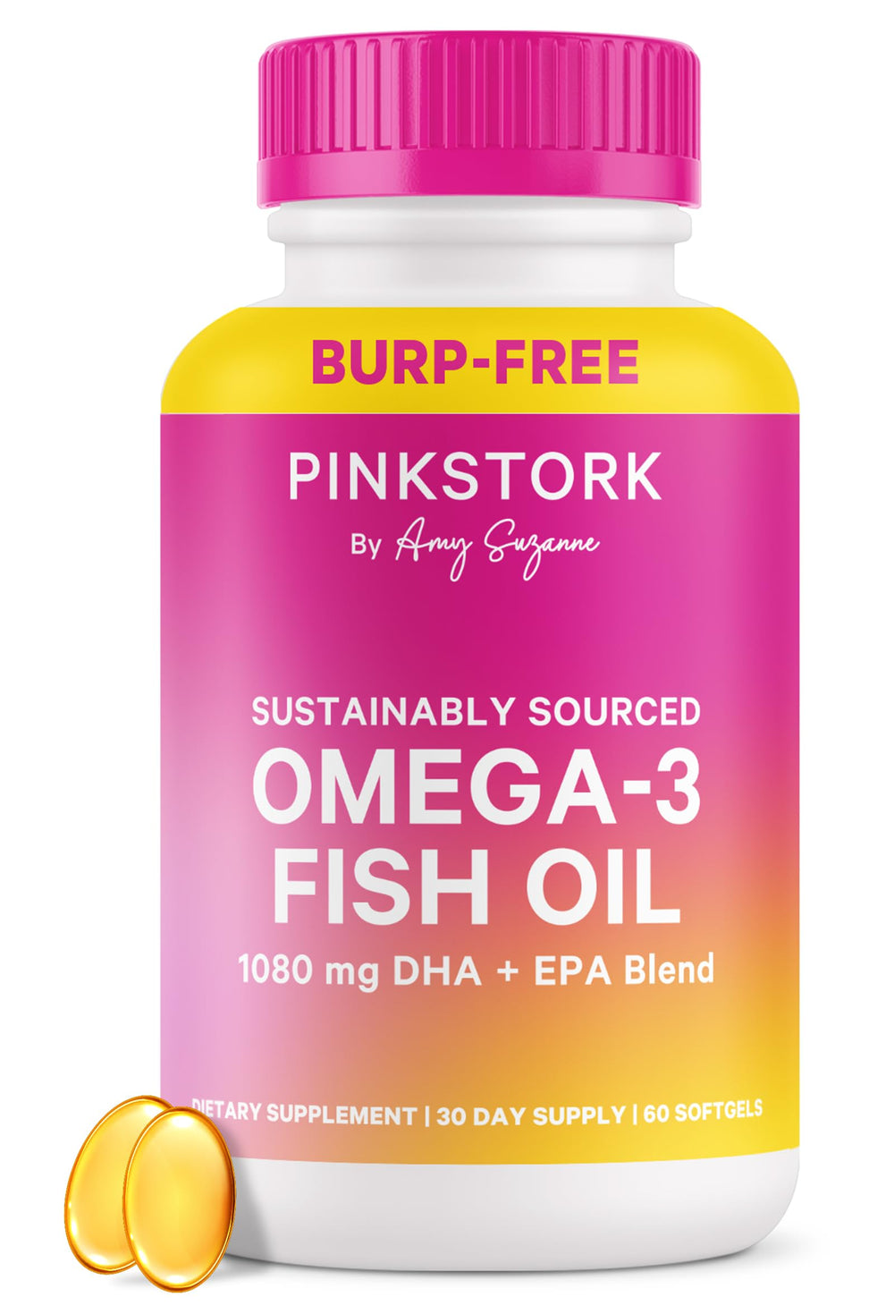 Pink Stork Omega-3 for Women bottle with 60 softgels
