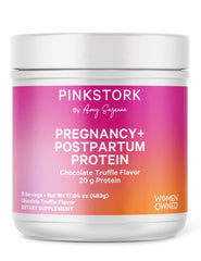 Pink Stork pregnancy postpartum protein powder tub chocolate for daily protein support