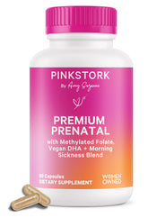 Bottle of Pink Stork Premium Prenatal Vitamin with 60 capsules