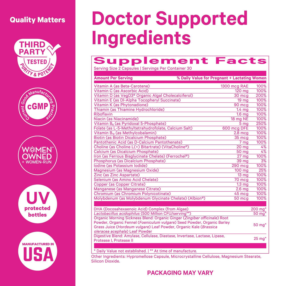 Label section featuring organic greens and whole-food promise on Pink Stork