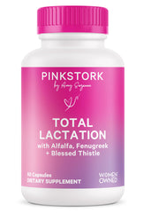 Pink Stork Total Lactation supplement bottle with 60 capsules