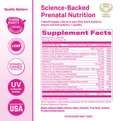 ScentCert tab on Pink Stork Total Prenatal DHA bottle for a pleasant scent cue