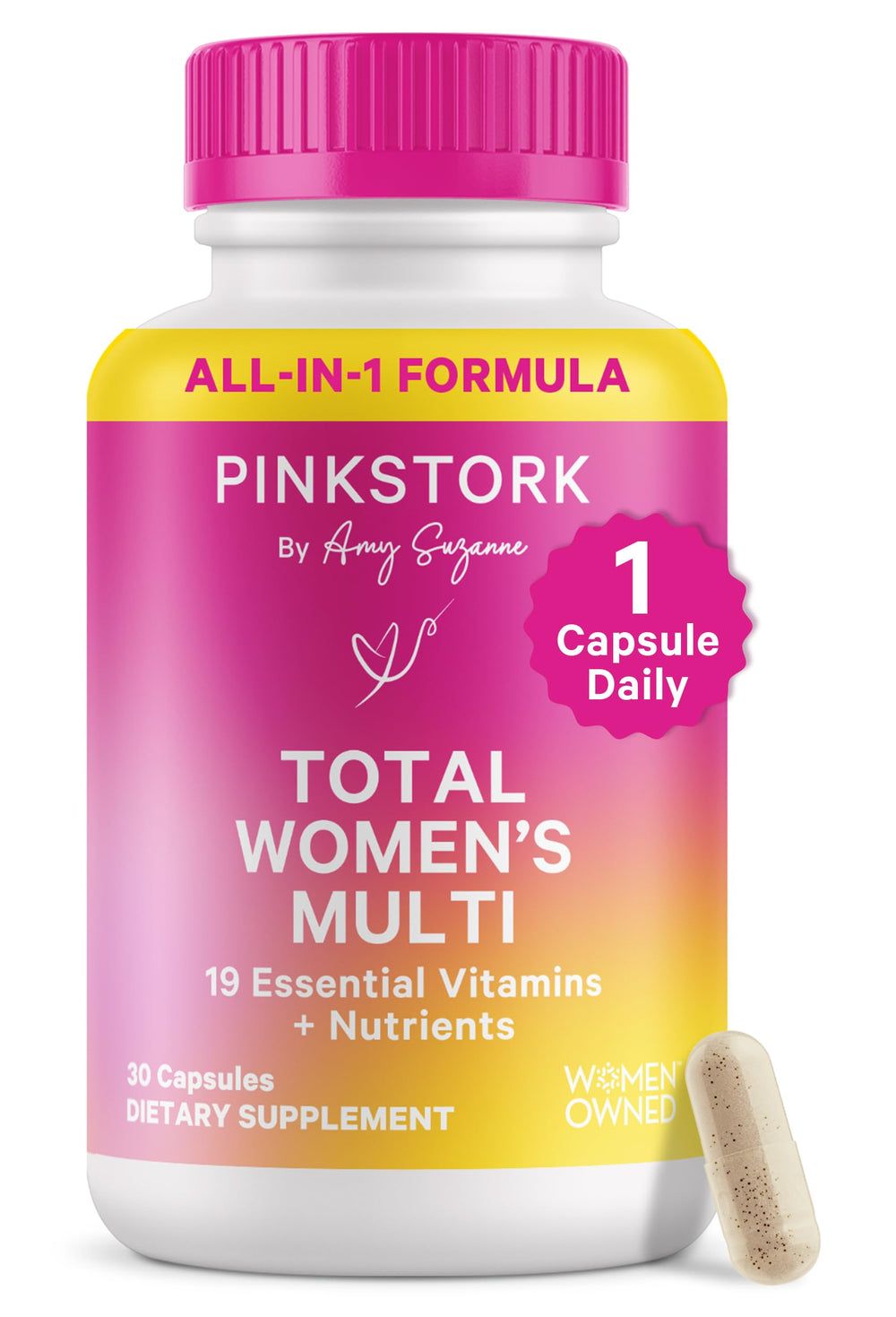 Pink Stork Total Women's Multivitamin bottle - front view