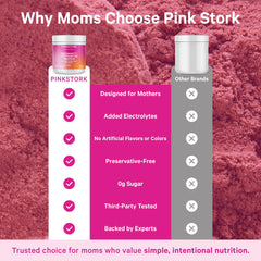 Pink Stork whey collagen blend label highlighting clean ingredients