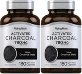 Piping Rock Activated Charcoal Pills bottle – 780 mg, 180 capsules (Pack of 2)