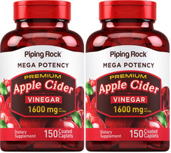 Piping Rock Apple Cider Vinegar caplets bottle front shows 2-pack value for daily routine
