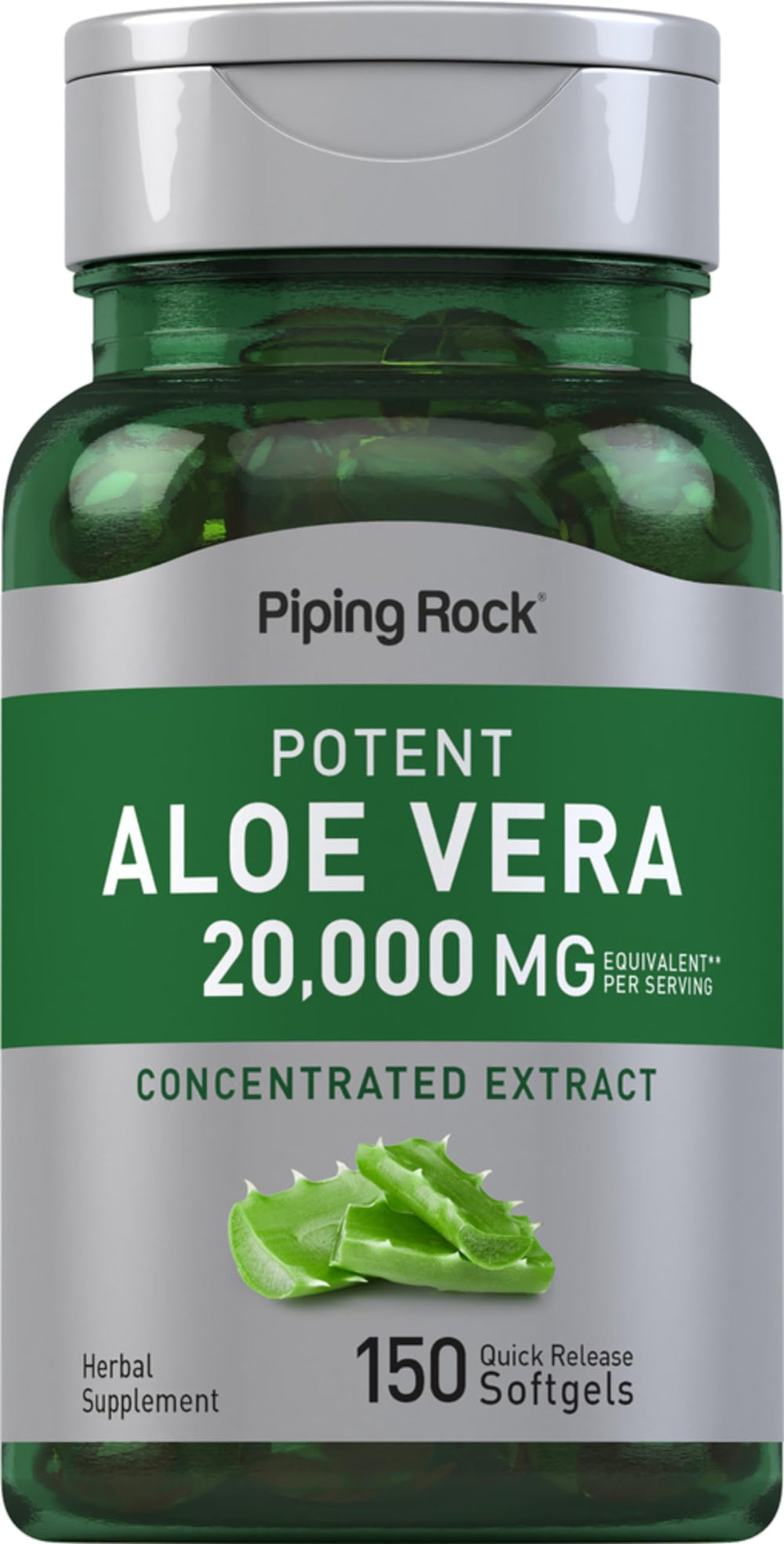 Piping Rock Aloe Vera Capsules 20000mg bottle with 150 softgels