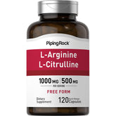 Piping Rock L-Arginine L-Citrulline bottle label showing 1500 mg per serving