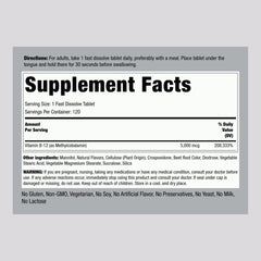 Piping Rock B12 5000 mcg bottle back label