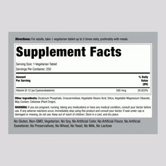 Cyanocobalamin 500 mcg B12 supplement label