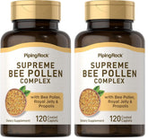 Piping Rock Bee Pollen bottle label featuring Royal Jelly and Propolis