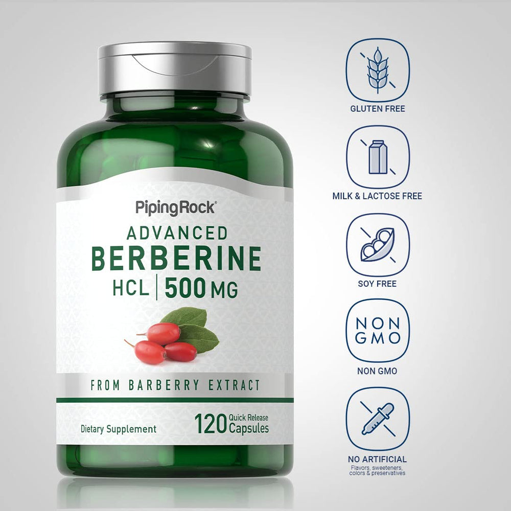 Close-up of Berberine HCL 500 mg capsules