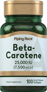 Piping Rock Beta Carotene 25,000 IU softgels bottle front view