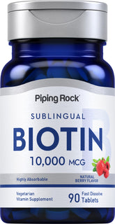 Piping Rock Biotin 10000mcg fast-dissolve tablets in berry flavor
