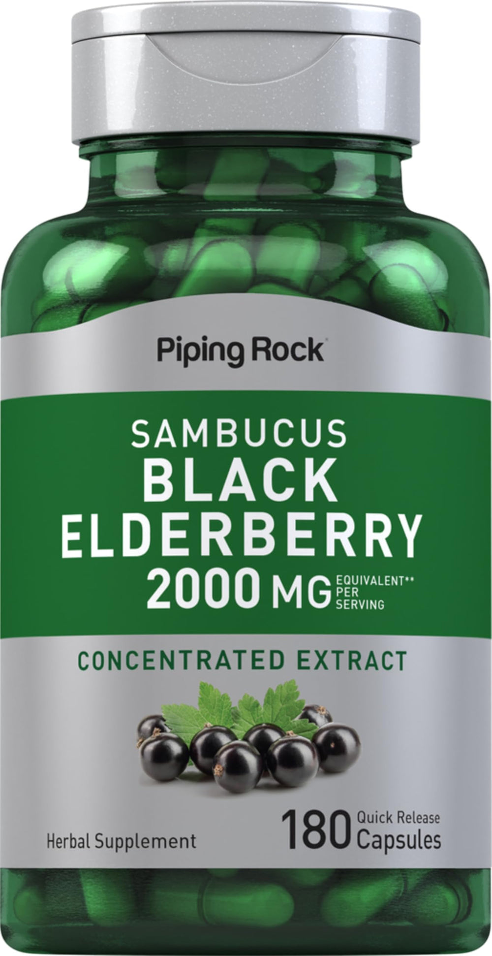 Front view of Piping Rock Black Elderberry Capsules bottle