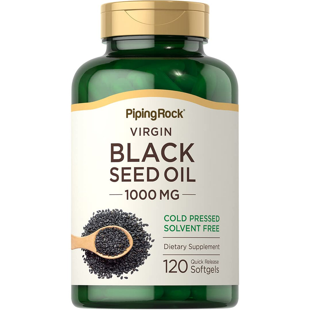 Piping Rock Black Seed Oil Softgel Capsules bottle label 1000mg