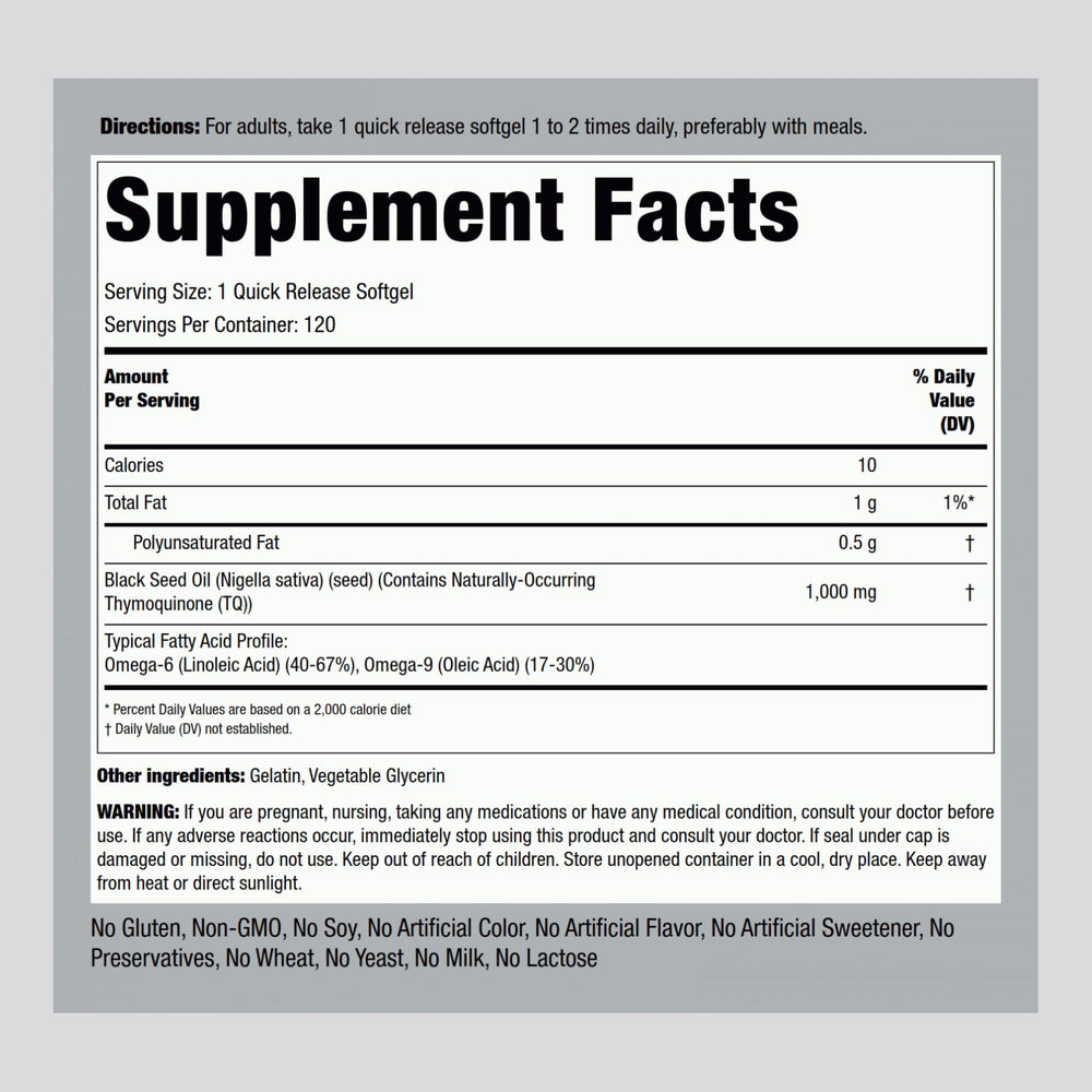 Close-up of Piping Rock Black Seed Oil Softgel Capsules