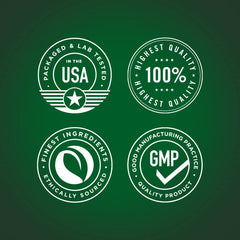Gluten-free and Non-GMO certification icons with Boswellia bottle