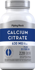 Piping Rock Calcium Citrate with Vitamin D3 bottle label - 630 mg, 220 caplets