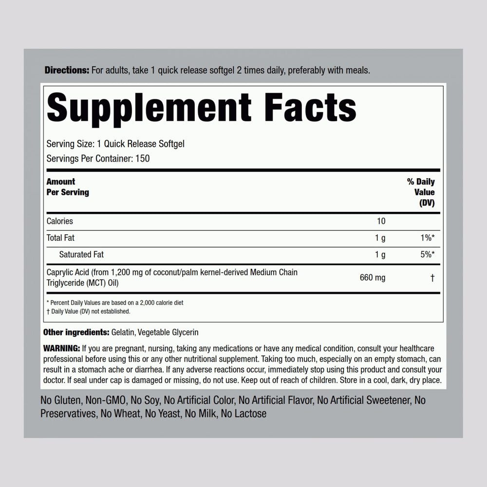 Caprylic Acid 660 mg bottle and label