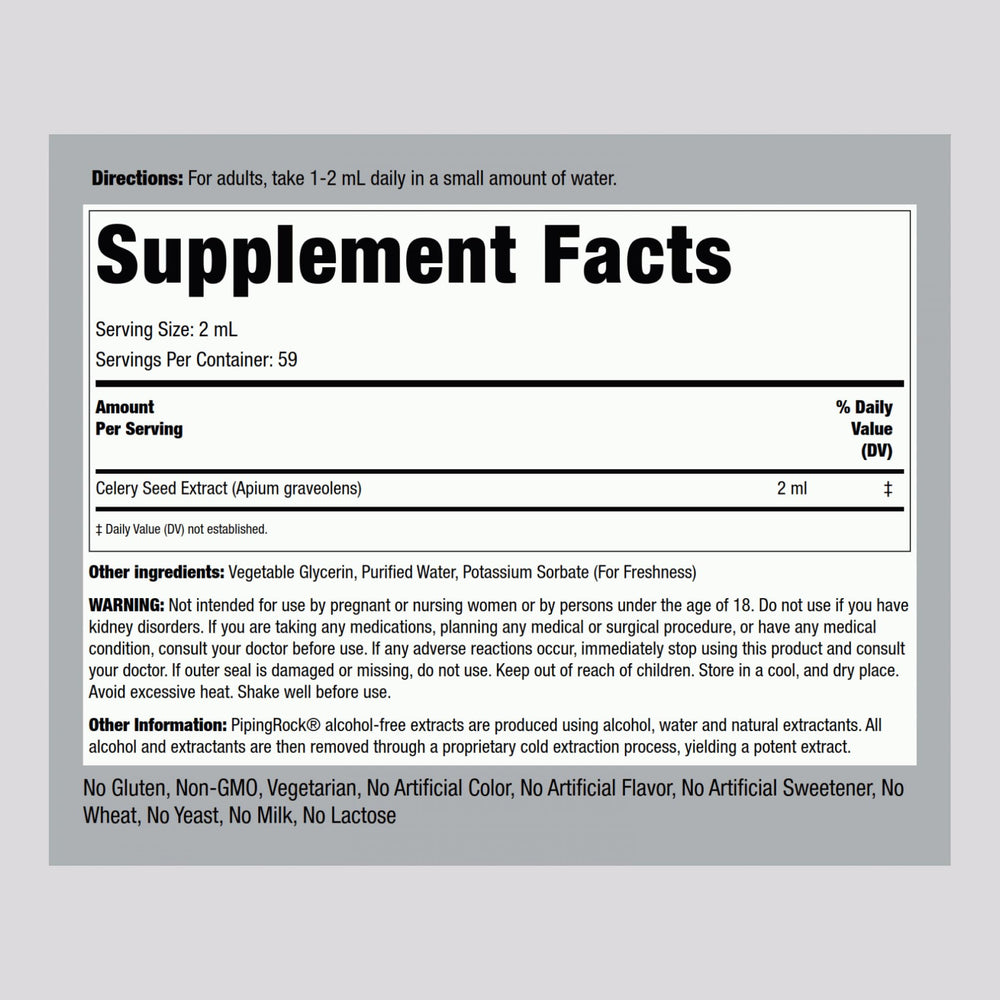 Front label of Piping Rock Celery Seed Extract Liquid Drops