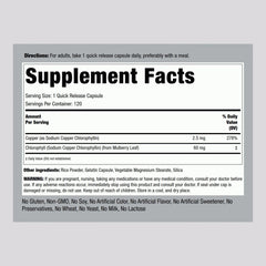 Chlorophyll Capsules packaging label showing 60 mg and 120 pills