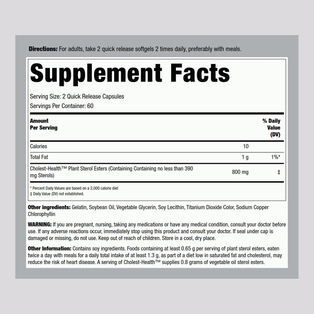 Cholesterol health supplement bottle - side view