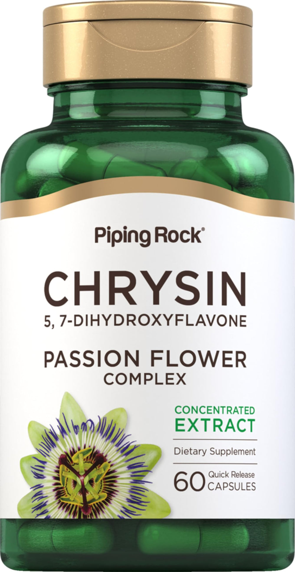 Piping Rock Chrysin 500mg bottle – front view, 60 capsules