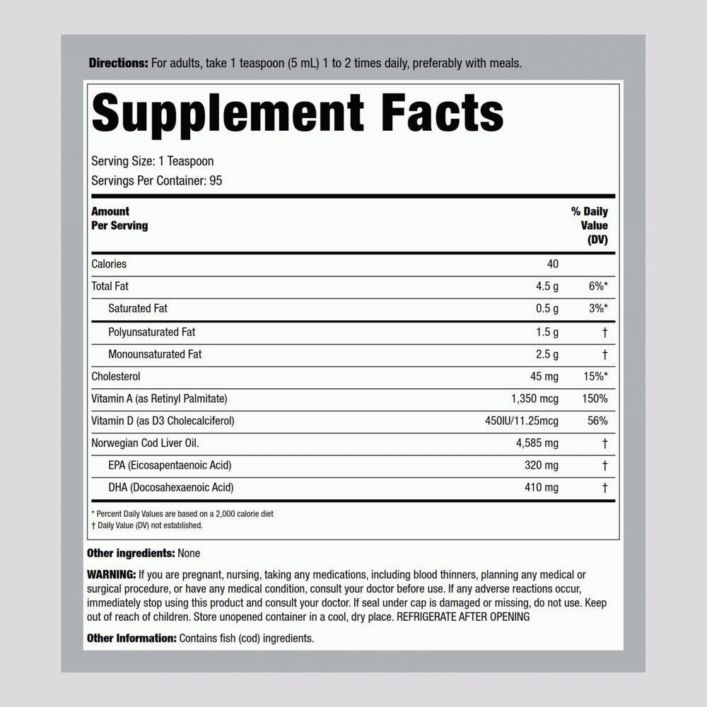 Piping Rock Cod Liver Oil Liquid bottle label close-up