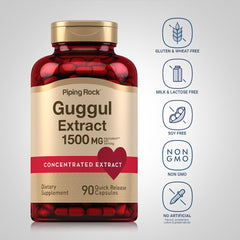 Piping Rock concentrated extract guggul bottle underscores potent herbal formulation.