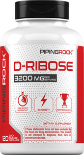 Front view of Piping Rock D-Ribose capsules bottle showing 3200mg 120 count