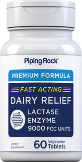 Front view of Piping Rock Dairy Relief Pills bottle with 60 tablets