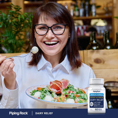Packaging box and bottle of Piping Rock Dairy Relief Pills