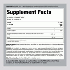 Close-up of DGL Licorice label on Piping Rock chewables