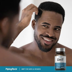 Piping Rock DHT Advanced Hair Formula coated tablets shown for convenient daily use