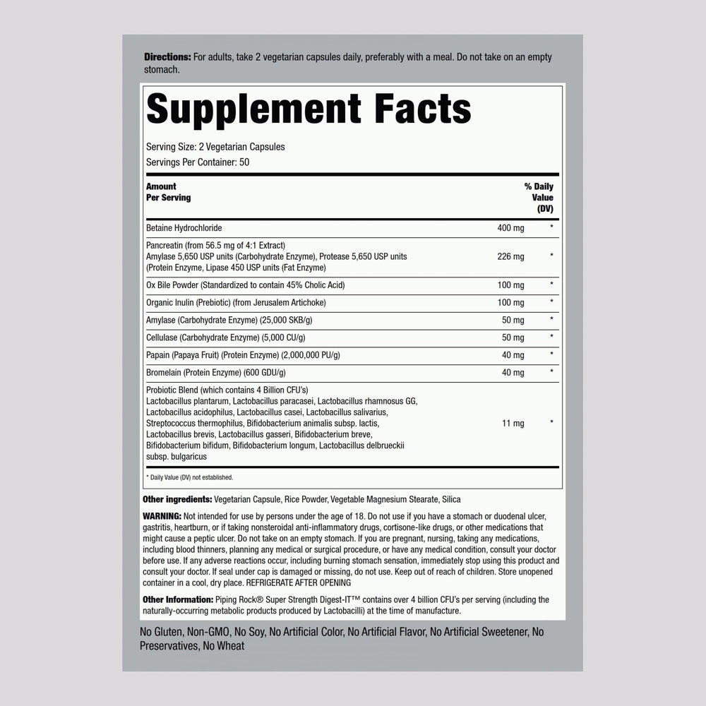 Piping Rock Digestive Enzymes with Probiotics packaging