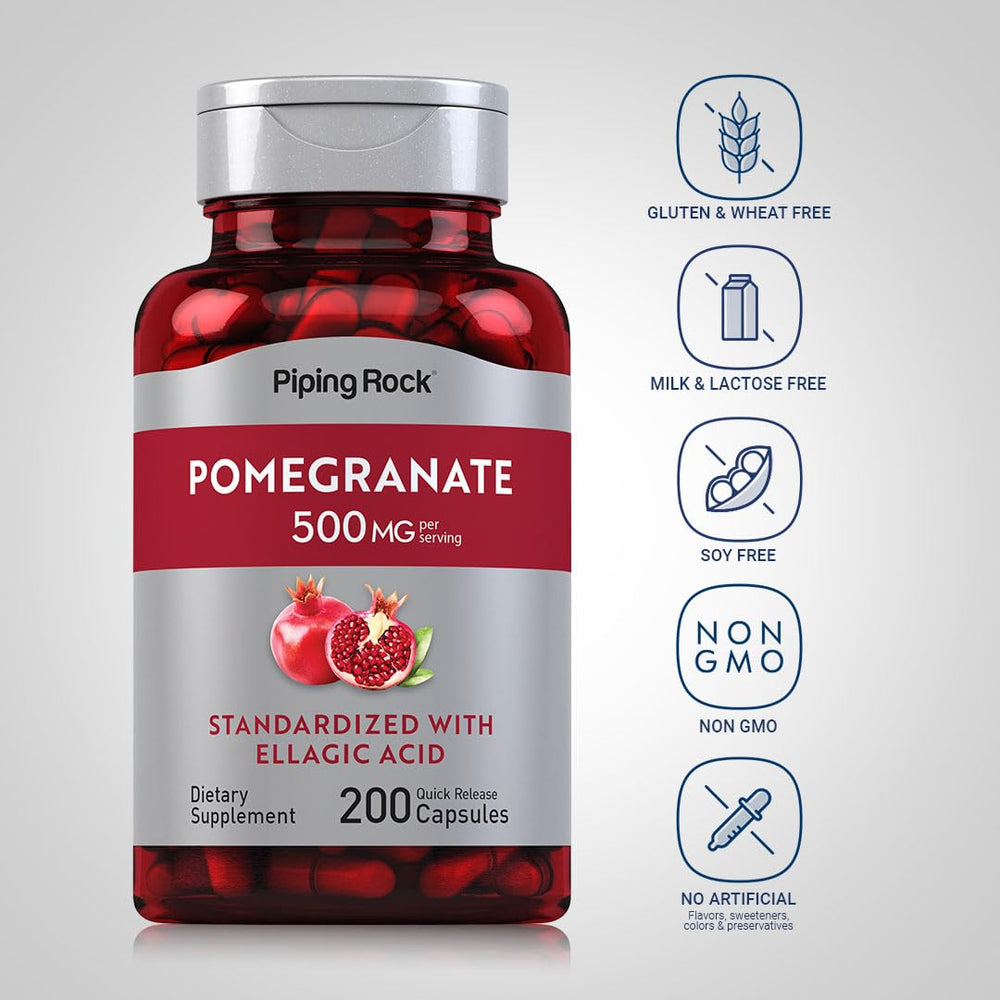 Piping Rock ellagic acid 40% standardization emblem on packaging communicates consistent formulation.