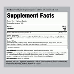 Product label of Piping Rock Fruits and Veggies Supplement