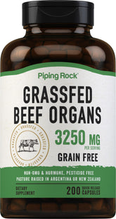 Piping Rock Grass Fed Beef Organs bottle front label