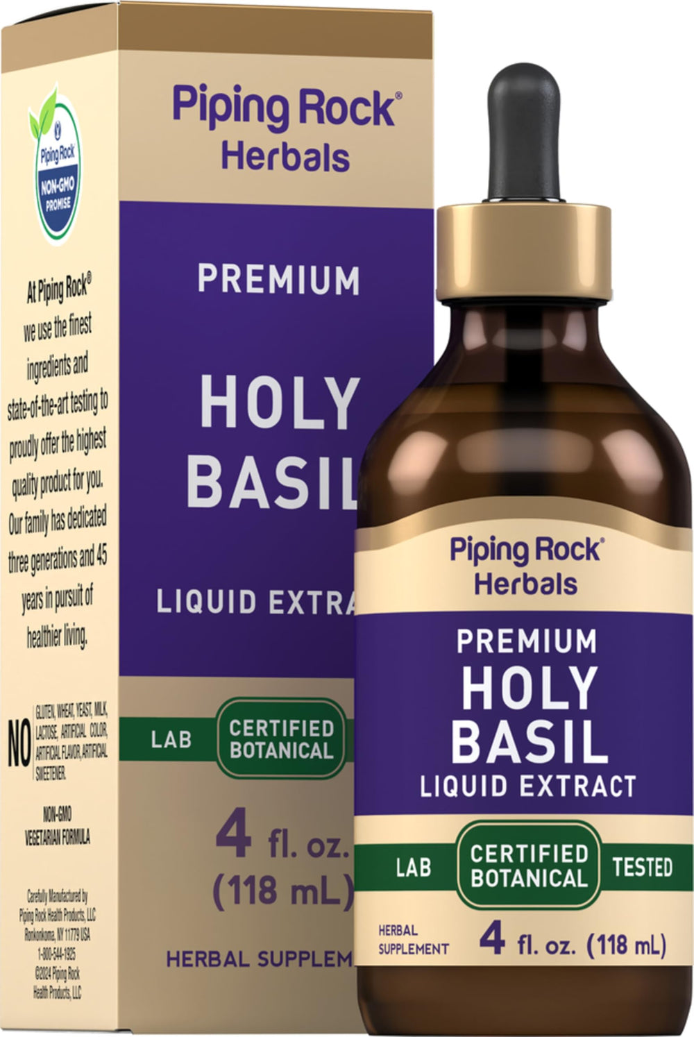Bottle of Piping Rock Holy Basil Liquid Extract 4 oz